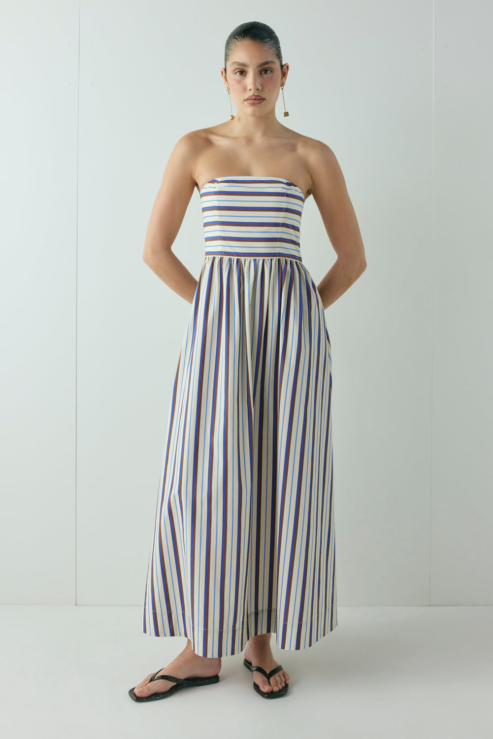 Sylvie Midi Dress Stripe - size:Kiara:8