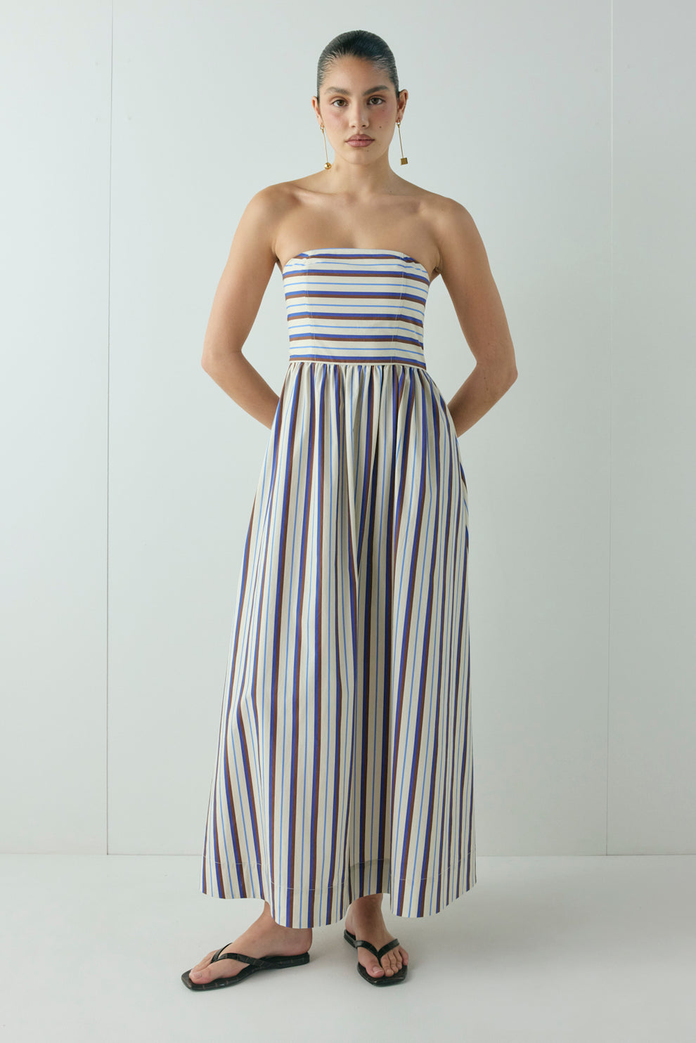 Sylvie Midi Dress Stripe - size:Kiara:8