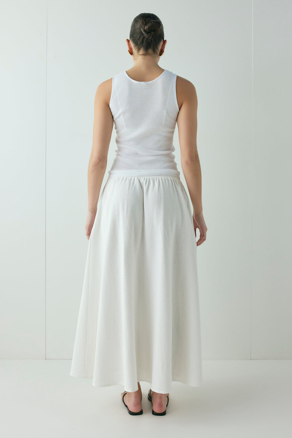 Solara Waffle Midi Skirt White