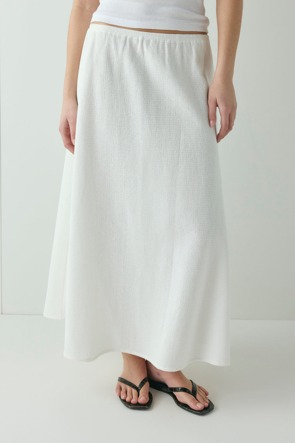 Solara Waffle Midi Skirt White