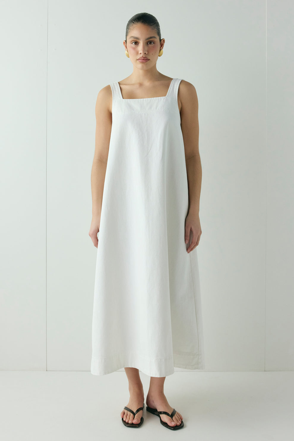 Amity Denim Midi Dress White