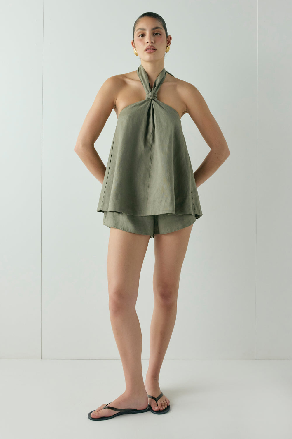 Taliah Linen Top Khaki