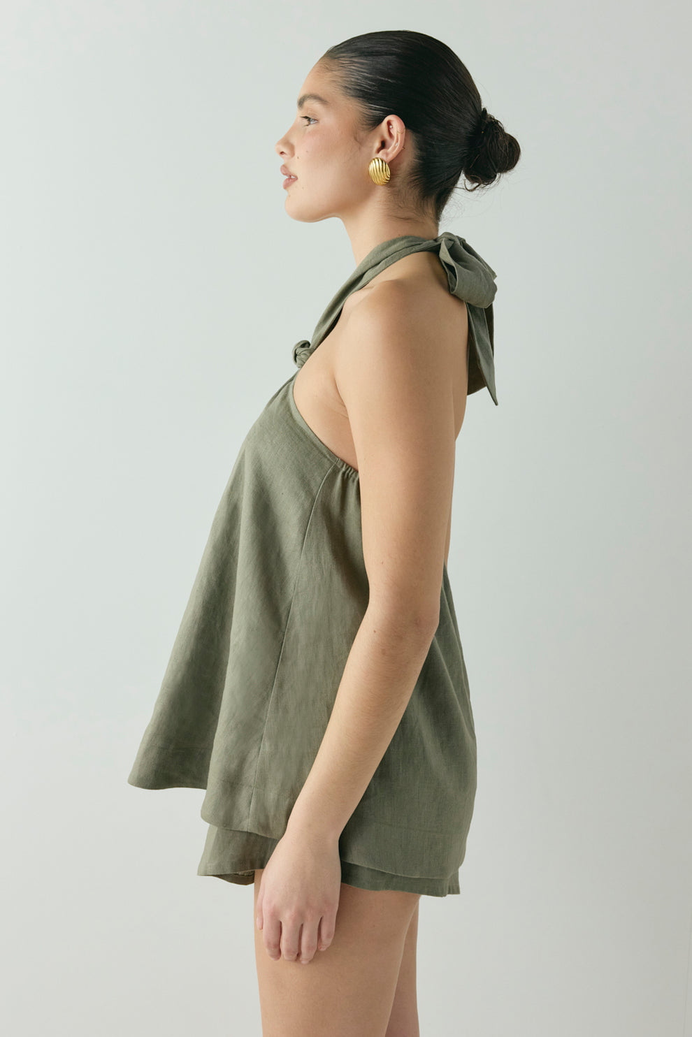 Taliah Linen Top Khaki