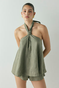 Taliah Linen Top Khaki