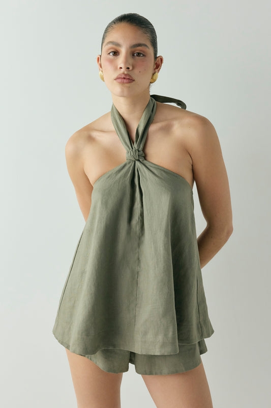 Taliah Linen Top Khaki - size:Kiara:AU 8 / US 4