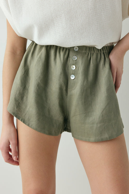 Eira Linen Shorts Khaki - size:Kiara:8