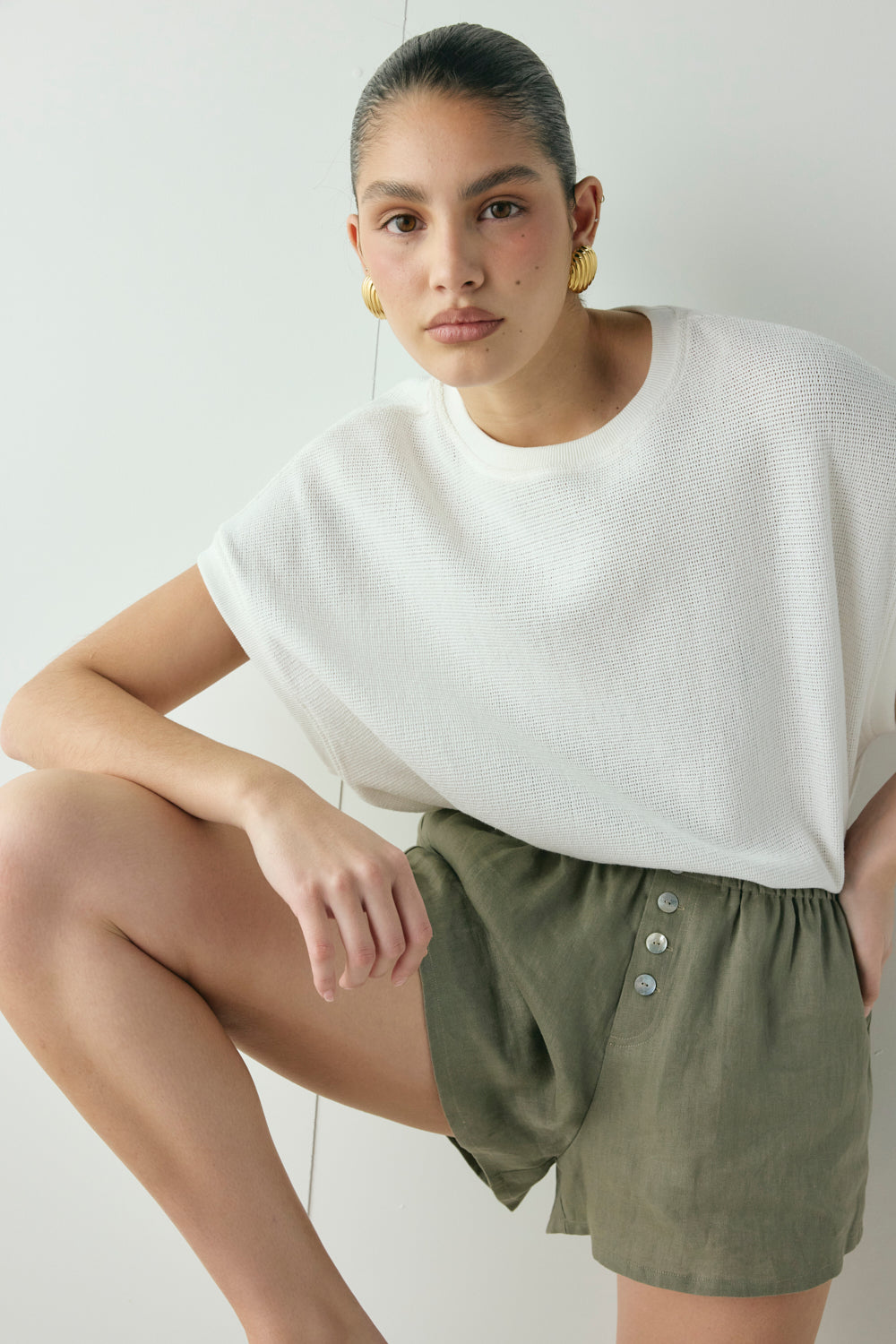 Eira Linen Shorts Khaki