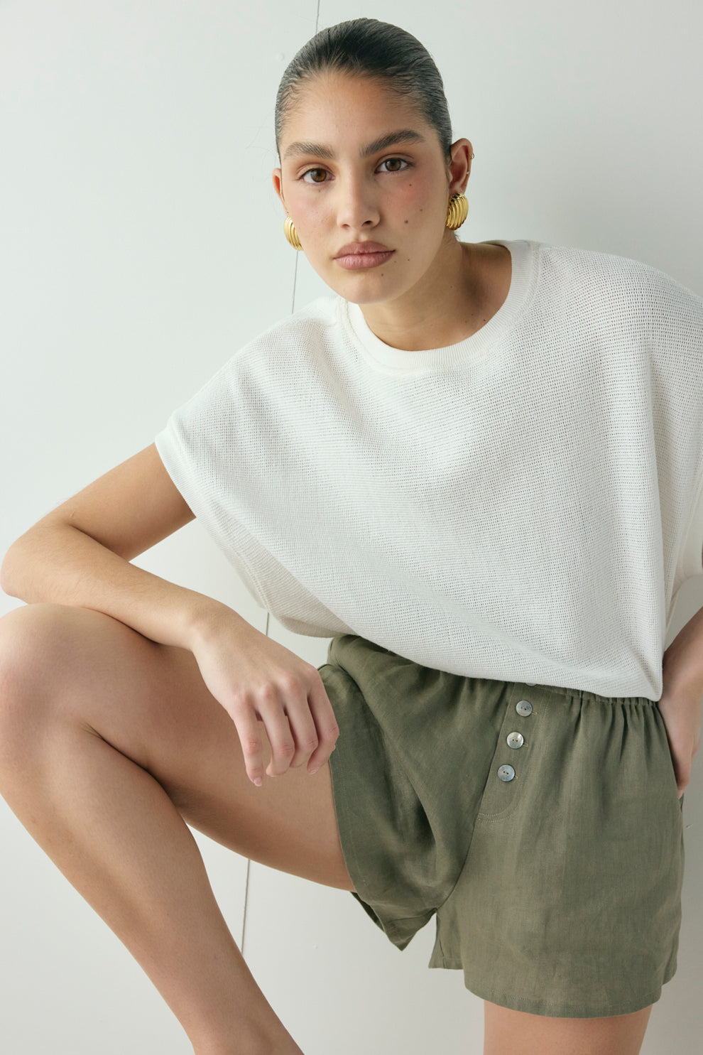 Eira Linen Shorts Khaki