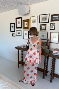 Delilah Sheer Maxi Skirt Orange Polka Dot