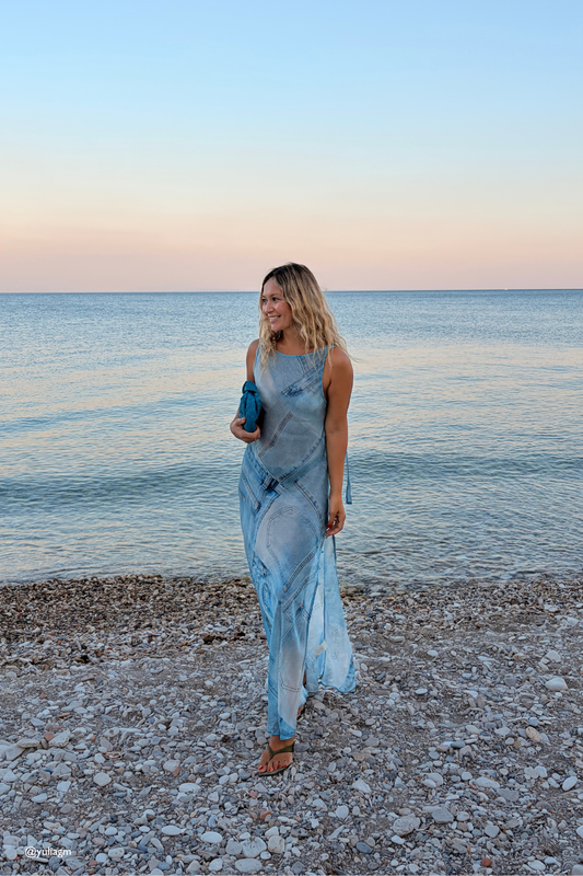 Lyra Sheer Maxi Dress Blue Jean