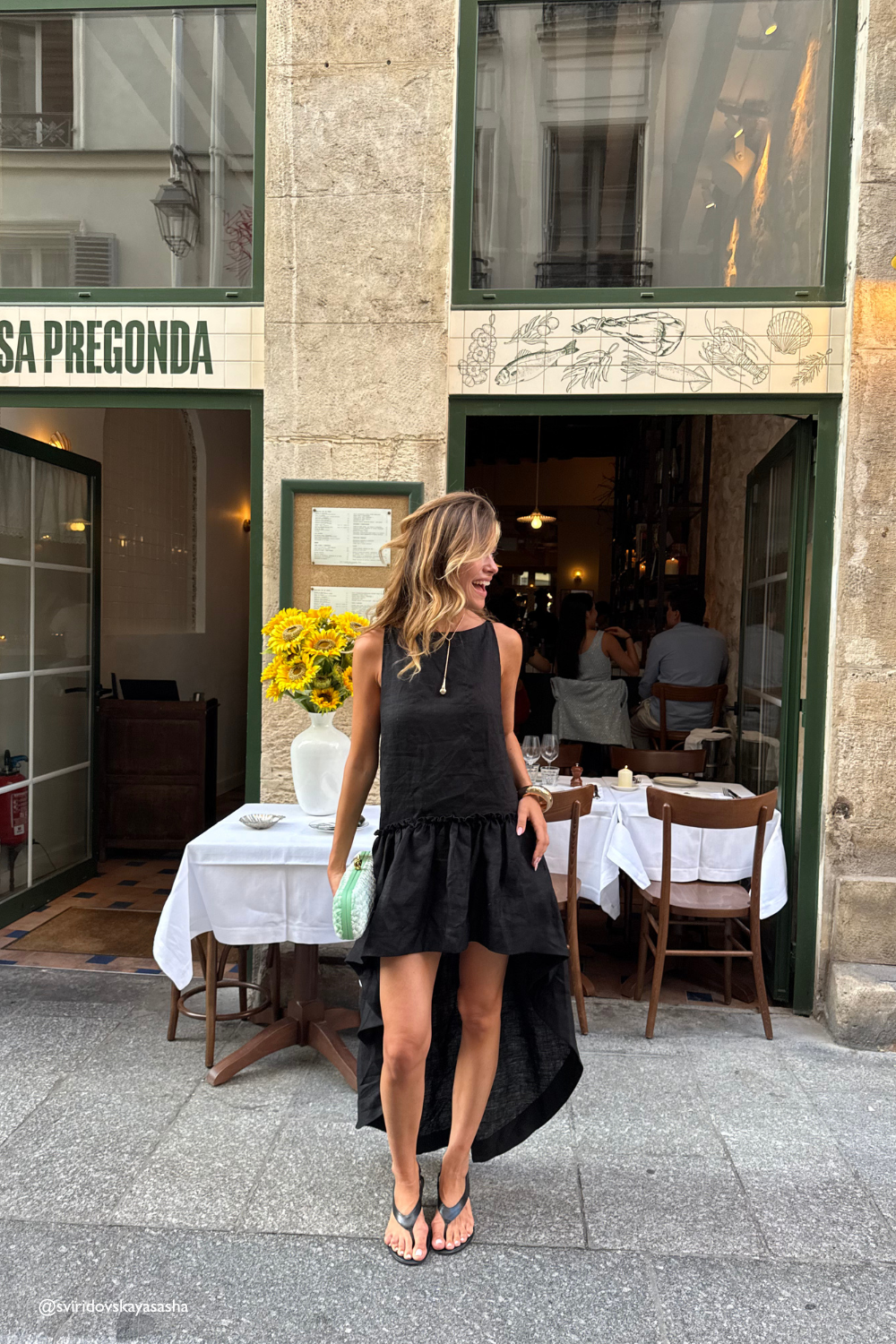 Sasha Linen High Low Dress Black