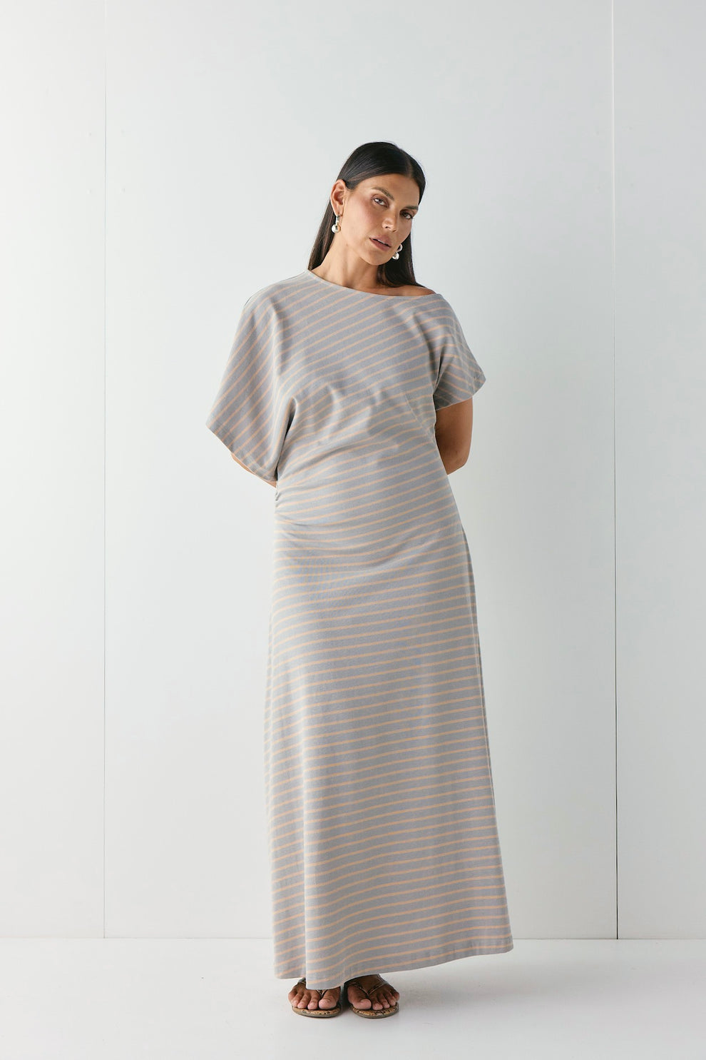 Liv Maxi Dress Apricot Stripe - size:Pala:AU 12 / US 8