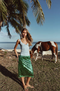 Clementine Sequin Midi Skirt Green