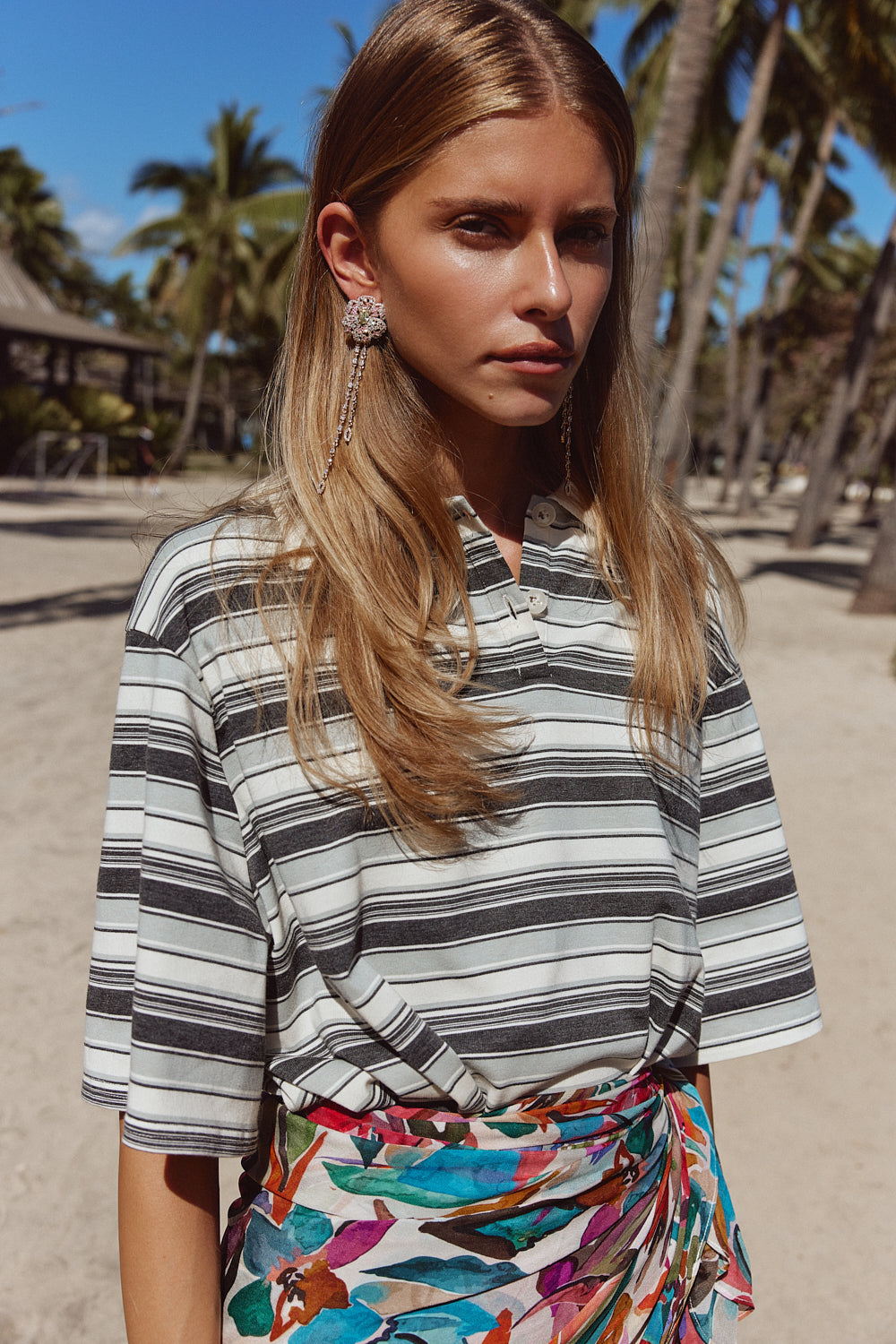 Kinsley Short Sleeve Polo Grey Stripe - size:Greta:AU 6 / US 2