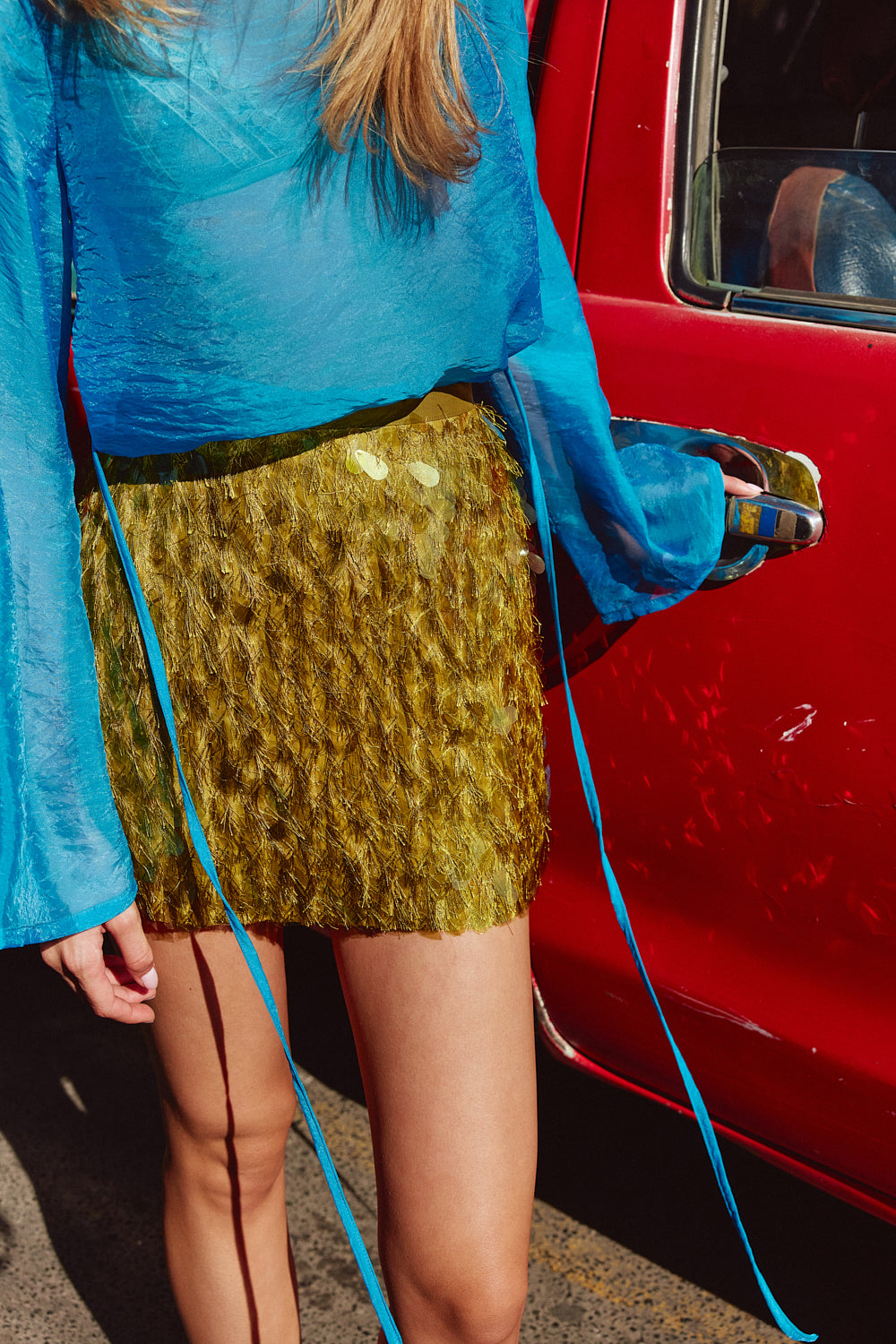Freida Sequin Mini Skirt Chartreuse - size:Greta:AU 6 / US 2