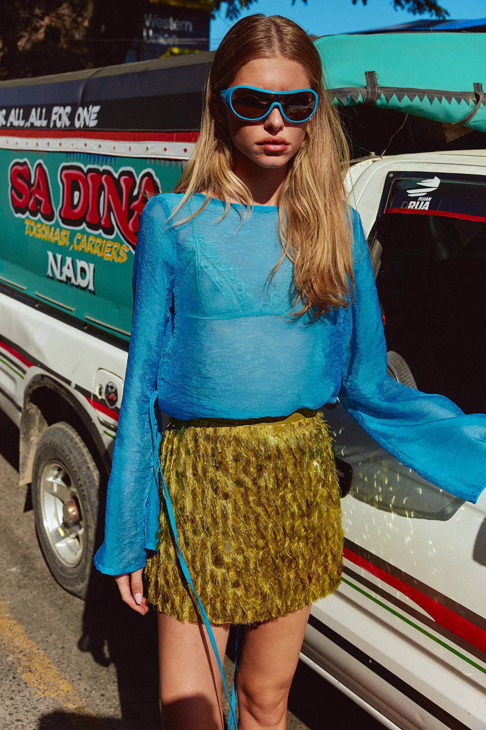 Freida Sequin Mini Skirt Chartreuse - size:Greta:AU 6 / US 2