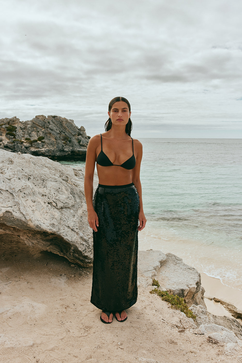 Devyn Sequin Midi Skirt Midnight