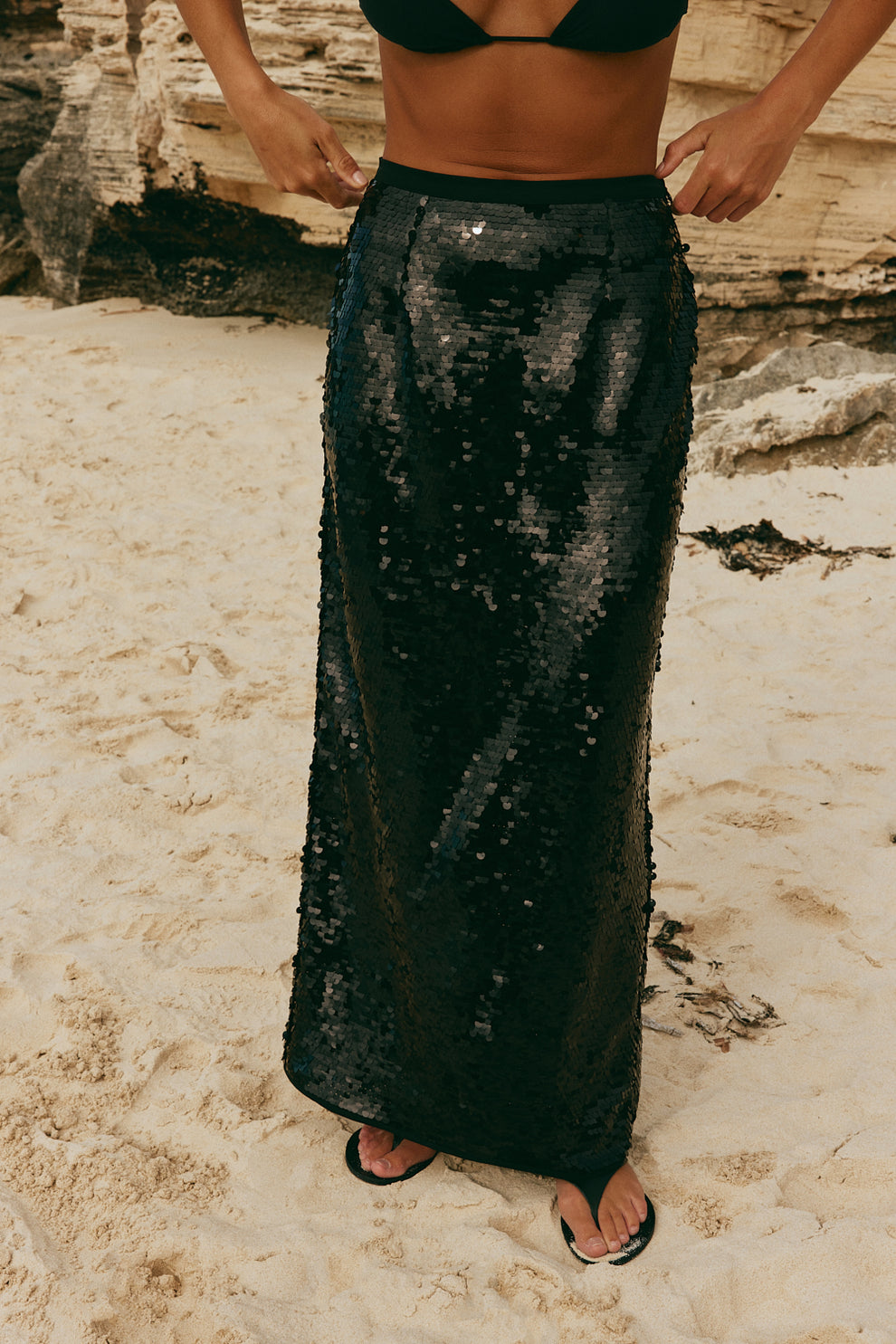 Devyn Sequin Midi Skirt Midnight