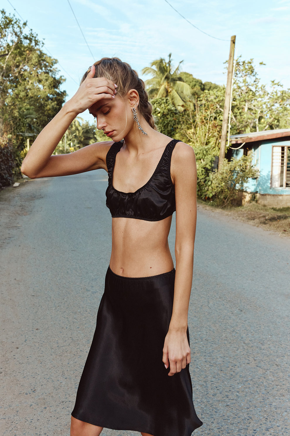 Marcia Satin Midi Skirt Black