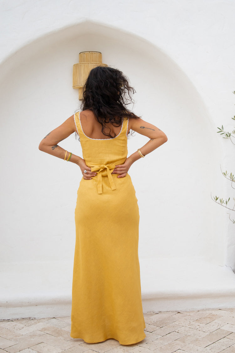 VRG GRL Italian Streets Linen Bias Cut Maxi Skirt // Yellow