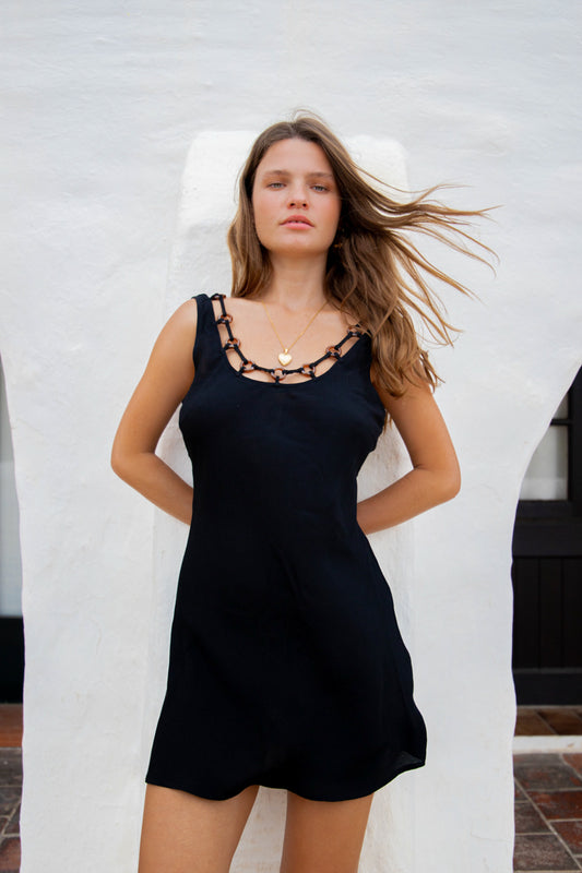 VRG GRL Her Hypnotic Bias Cut Mini Dress // Black