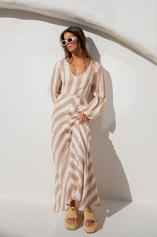 VRG GRL La Seine Bias Cut Maxi Dress // Stripe