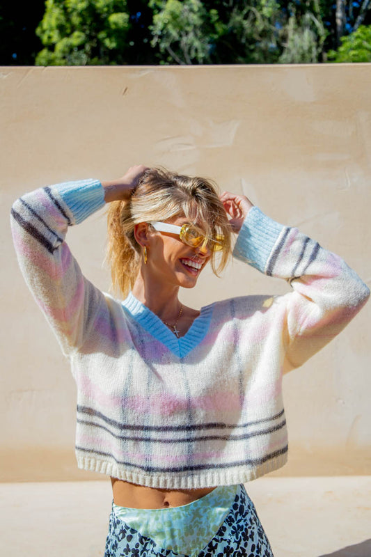 VRG GRL Future Face Knit Jumper // Stripe