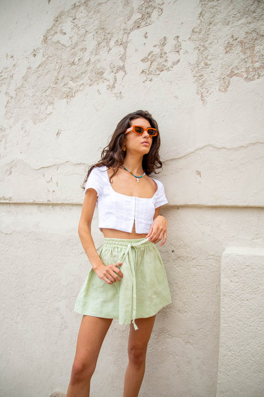 VRG GRL Cariño Linen Mini Skirt // Sage