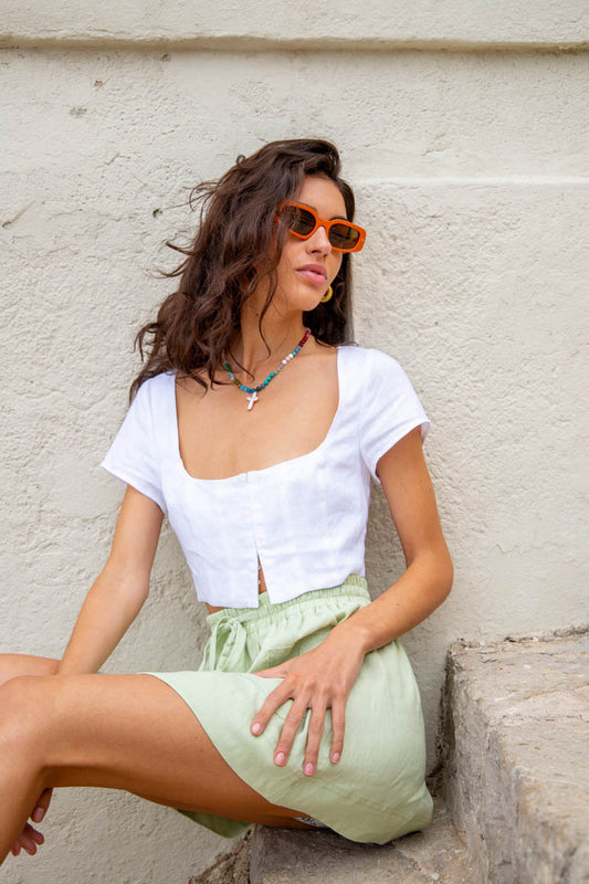 VRG GRL Selena Linen Top // White