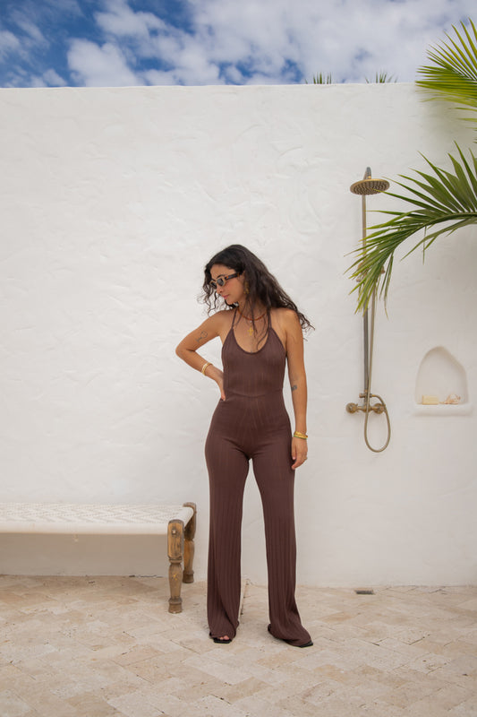 VRG GRL Pave The Way Knit Jumpsuit // Chocolate
