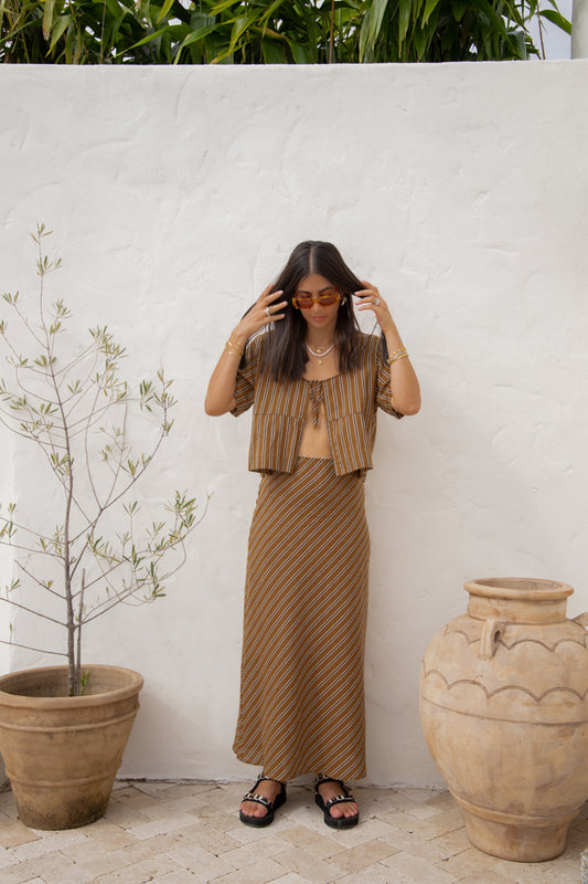 VRG GRL Italian Streets Bias Cut Maxi Skirt // Stripe