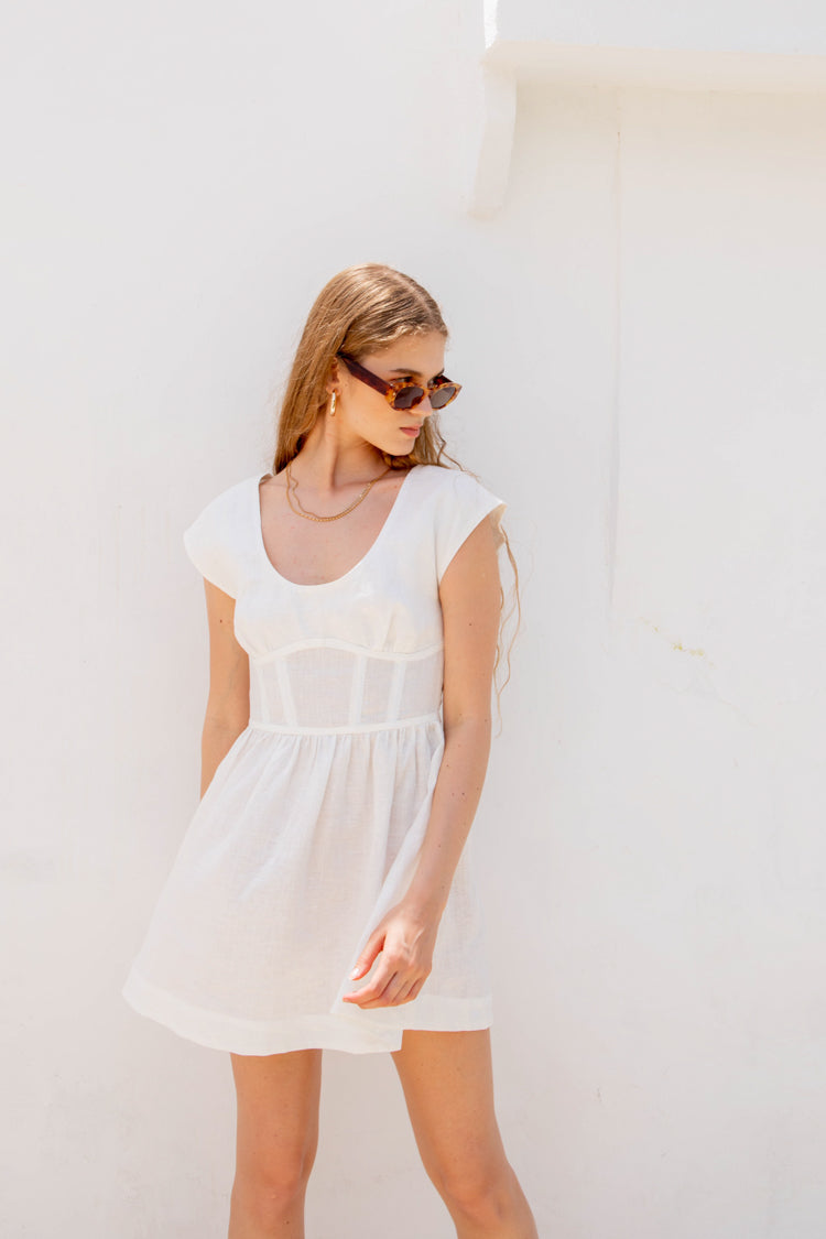 VRG GRL Camille Linen Mini Dress // White
