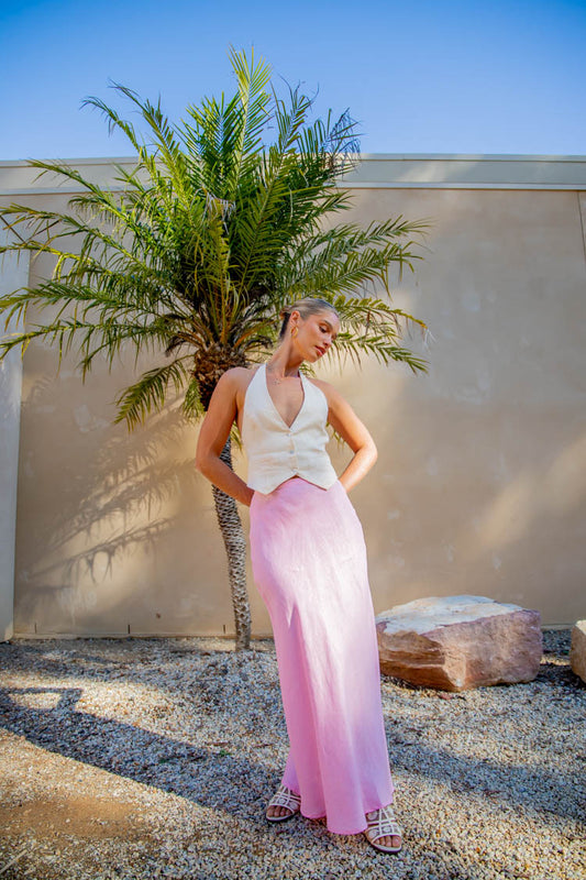 VRG GRL Lourdes Bias Cut Linen Maxi Skirt // Pink