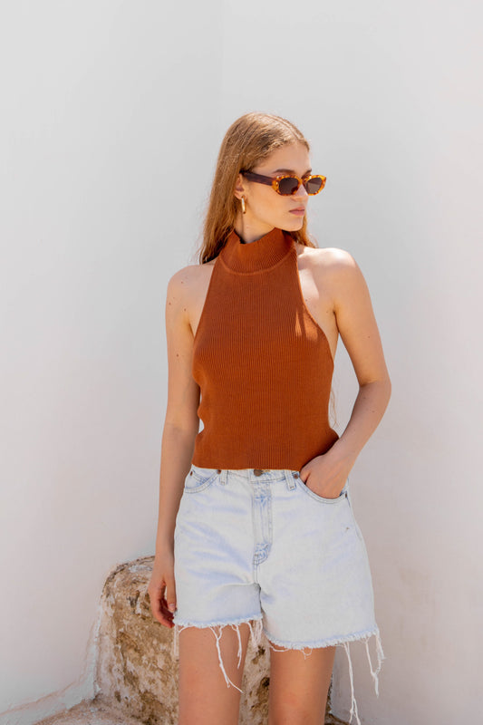 VRG GRL Blusher Knit Top // Brown
