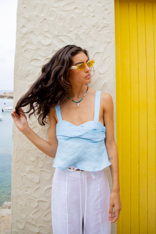 VRG GRL Azzurra Linen Top // Sky
