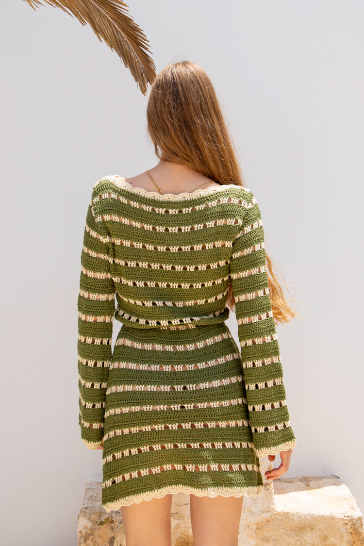 VRG GRL Harmonia Crochet Mini Dress // Olive