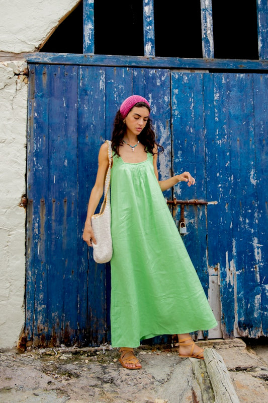 VRG GRL San Paolo Smock Linen Midi Dress // Green