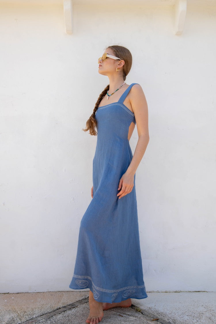VRG GRL Francesca Linen Midi Dress // Blue