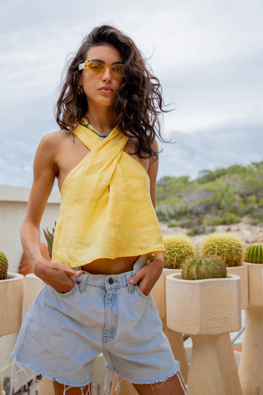 VRG GRL Allora Linen Top // Yellow