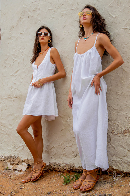VRG GRL Meet Me in St Tropez Linen Maxi Dress // White