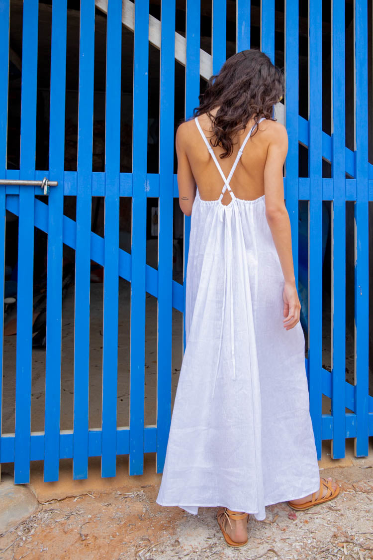 VRG GRL Meet Me in St Tropez Linen Maxi Dress // White