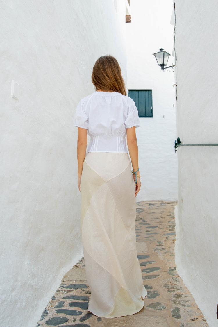 VRG GRL Valencia Bias Cut Linen Maxi Skirt // Cream