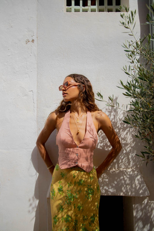 VRG GRL Los Cabos Linen Halter Vest // Blush
