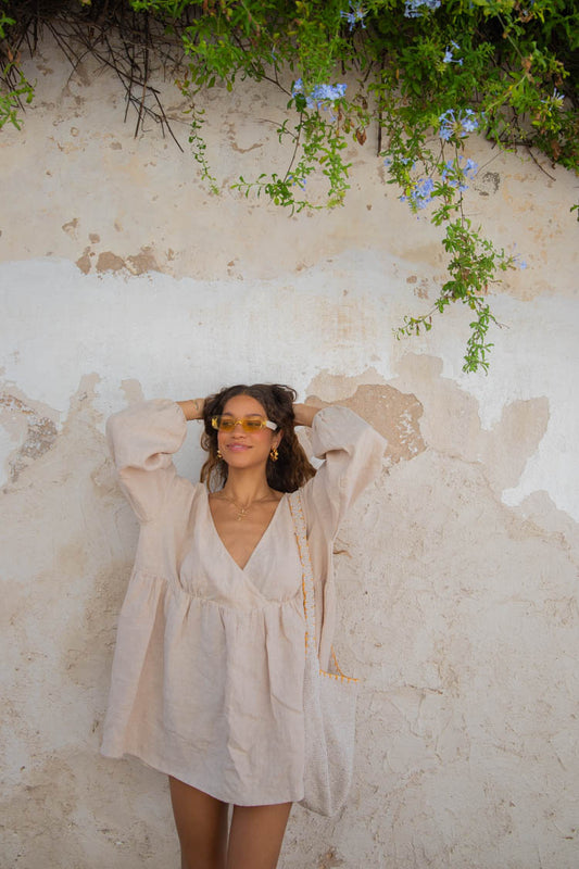 VRG GRL Odessa Linen Smock Mini Dress // Natural