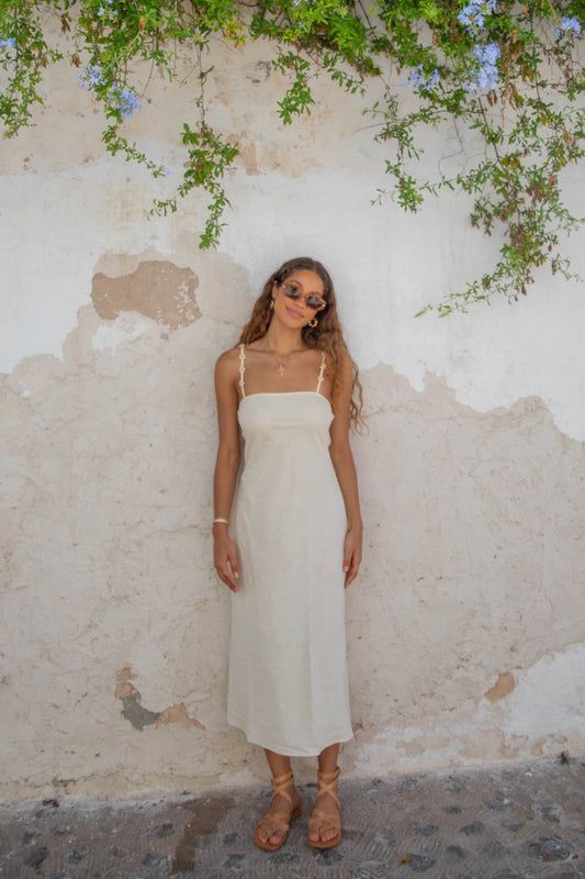 VRG GRL Floria Bias Cut Midi Dress // Cream