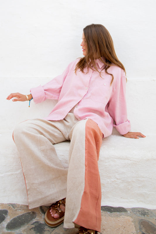 VRG GRL San Antonio Linen Button Front Shirt // Blush