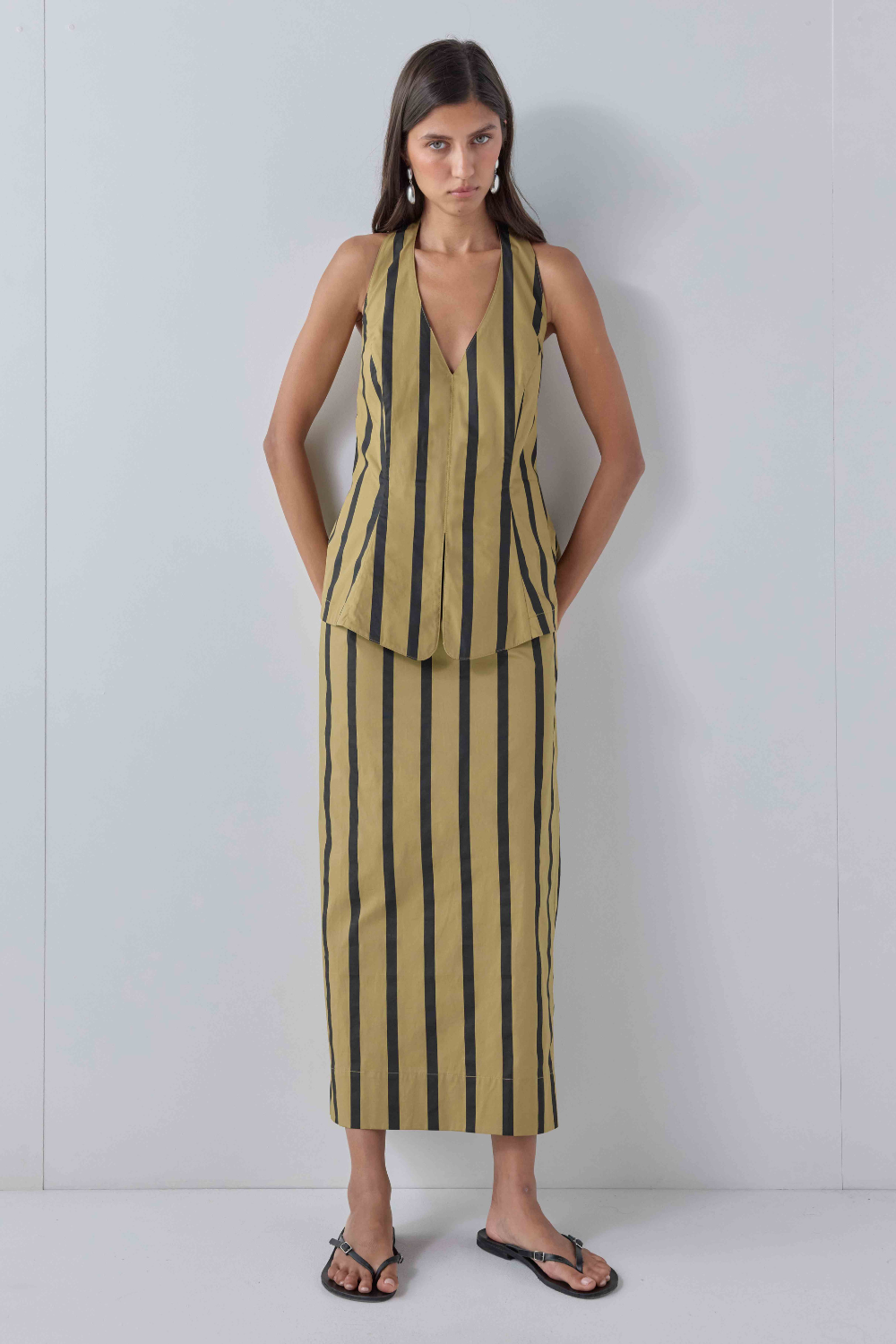 Charlee Midi Skirt Tan Stripe 