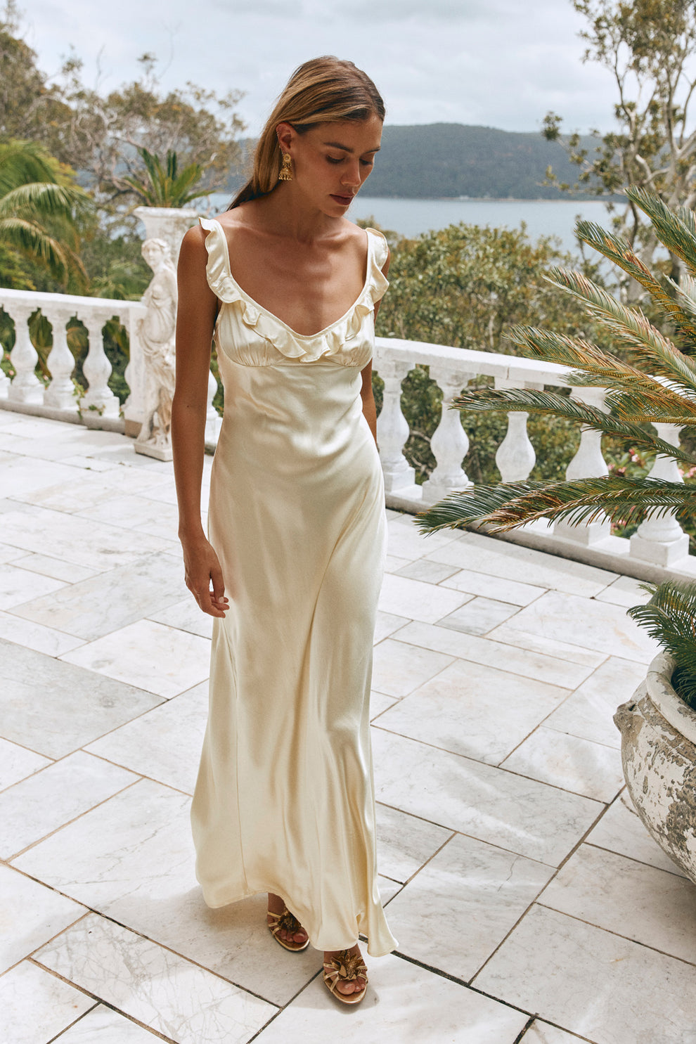 Rosalia Satin Bias Cut Maxi Dress Butter VRG GRL Rosalia Satin Bias Cut Maxi Dress Butter VRG GRL