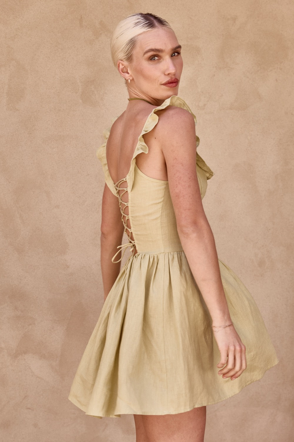 Athena Linen Mini Dress Sage