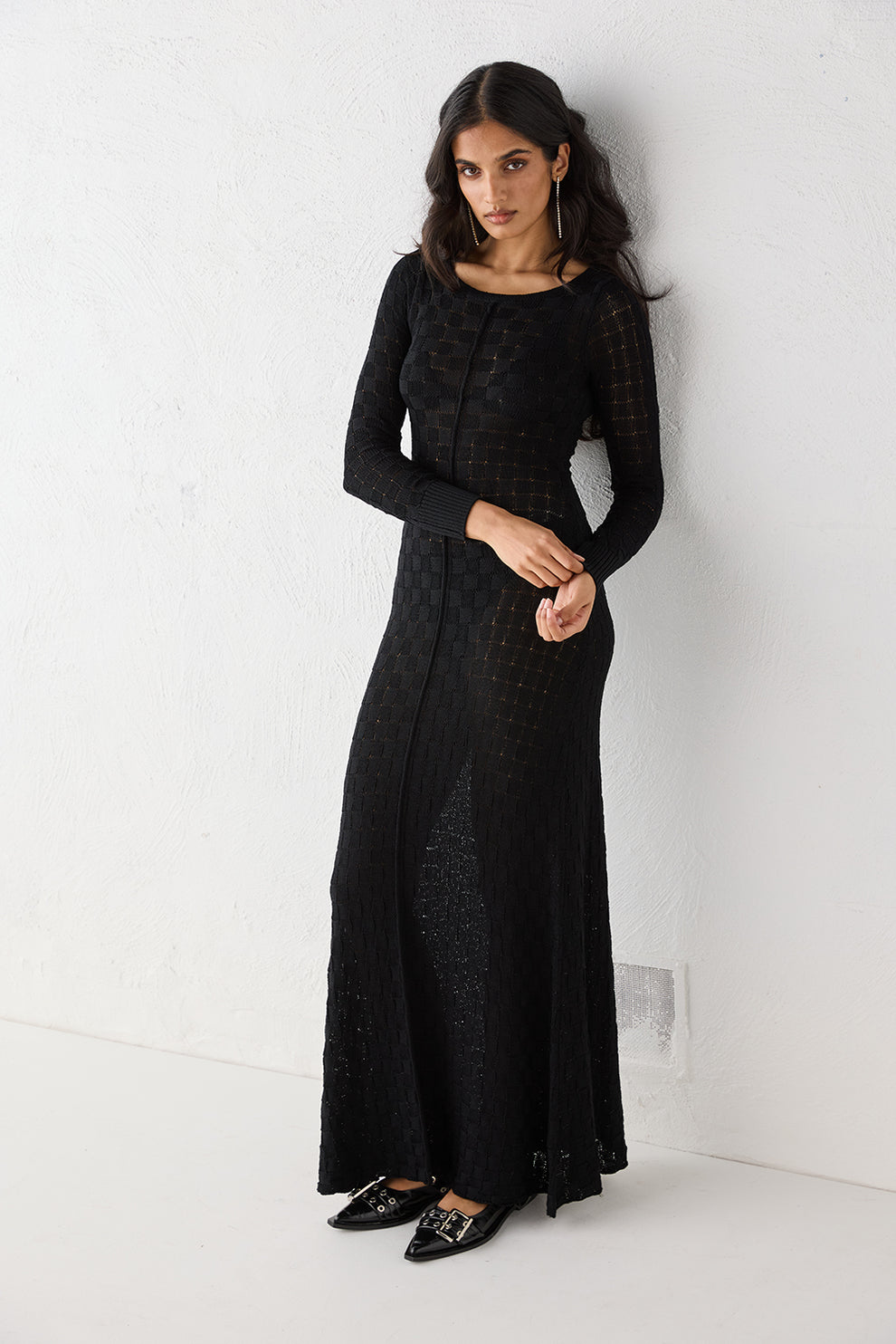 black knit giavanna maxi dress fitted lace wedding dress Hyacinth House Black Knit Giavanna Maxi Dress Black / M